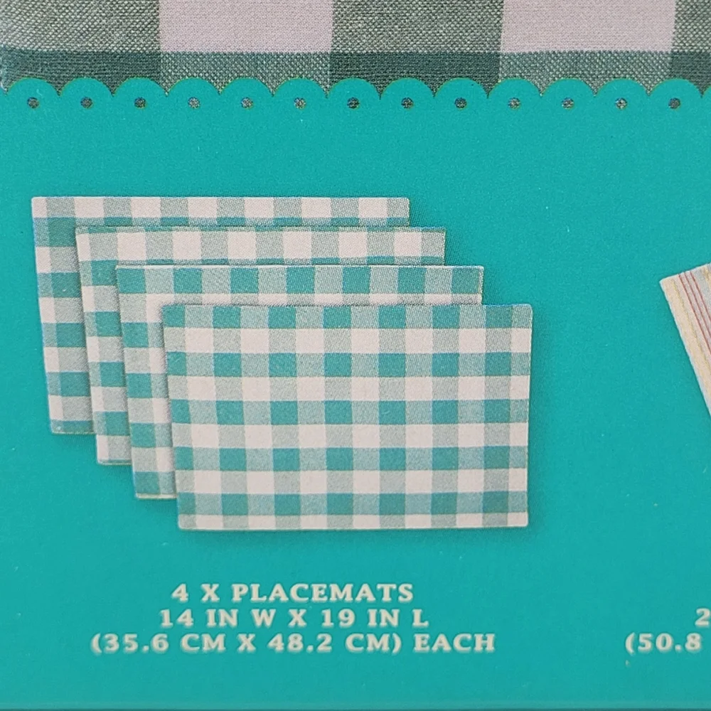 The Pioneer Woman Table Linen Set Teal White Charming Check Tablescape 13pc NEW